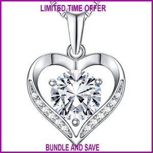 Heart Moissanite Sterling Silver Pendant Necklace Gift for Her